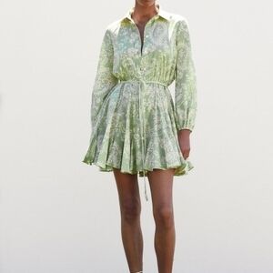 Zara Green Paisley Printed button down Mini Dress